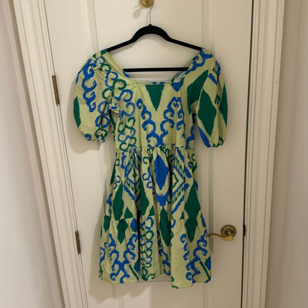 Adorable green/blue ikat print dress